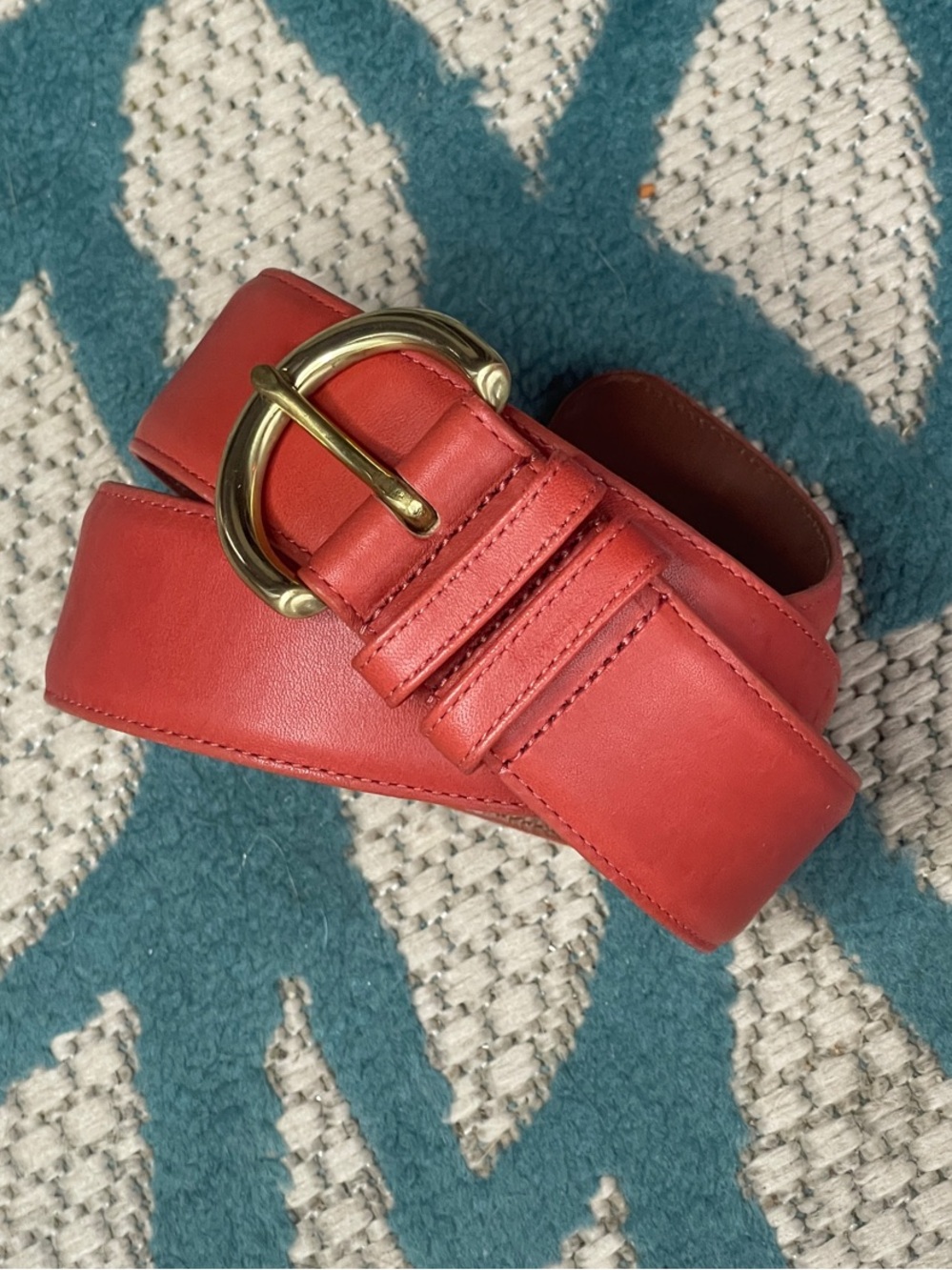 Coach Classic Women's Coral Leather Belt with Gold Buckle